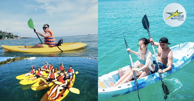 Chèo thuyền Kayak đem đến cảm giác thư giãn trên bề mặt biển cho du khách tour phú quốc tết nguyên đán 2022