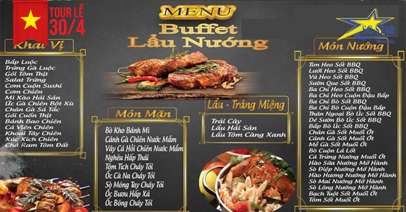Thực đơn BBQ hải sản hấp dẫn - Tour Lagi Bình Thuận lễ 30/4